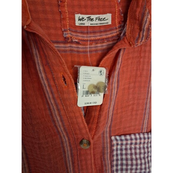 NWT We The Free Large Coral Hometown Double Cloth Buttondown Oversized Top - Picture 9 of 12